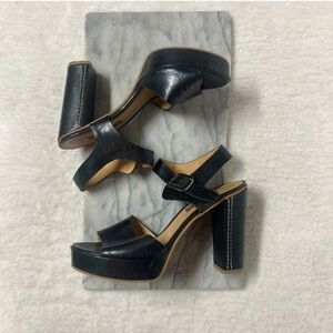 Zinda Platform Heels Size 8.5 Black Leather Stacked Heel